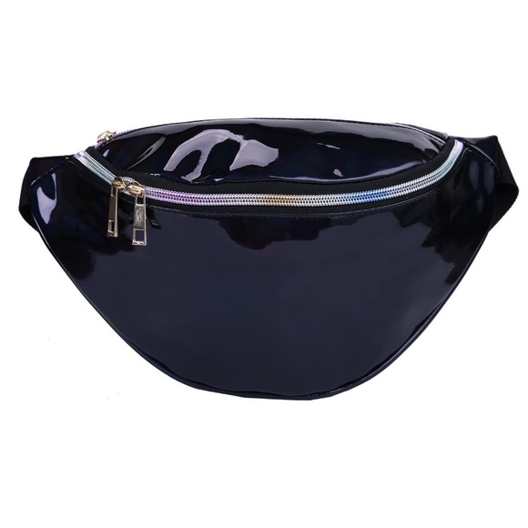 black holographic fanny pack